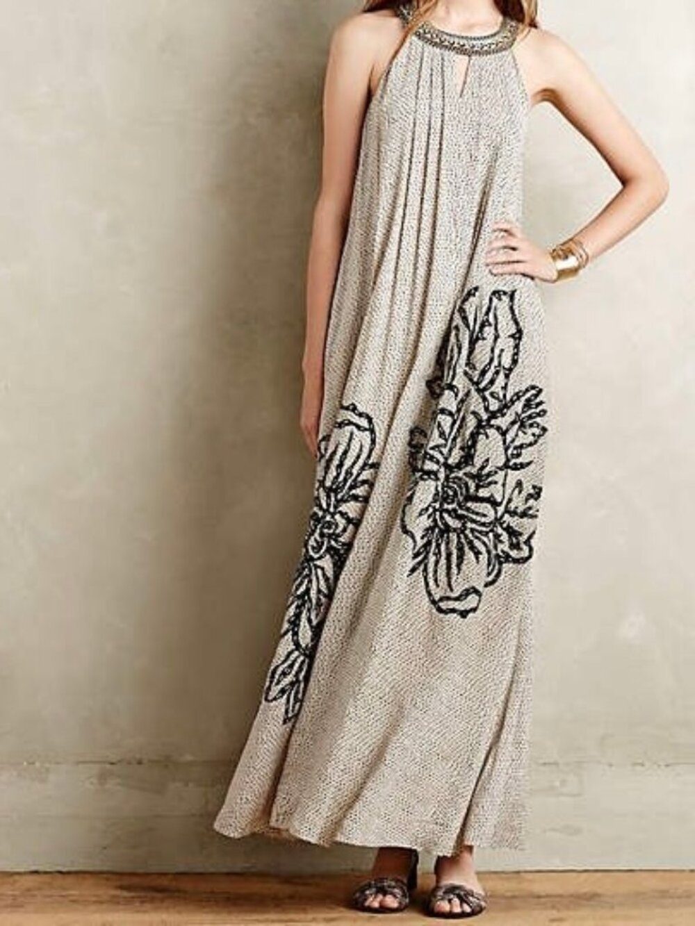 Anthropologie Ranna Gill Grandiflora Embroidered Maxi Dress